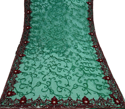 Indian Vintage Heavy Sari Green Net/Mesh Embroidered Sarees Fabric 6Yd Sewing Soft Sequins Floral Zari Bridal/wedding Saris