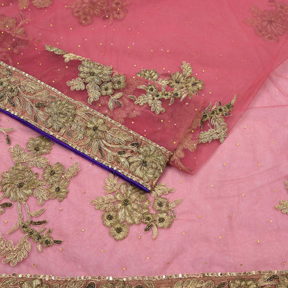 Indian Vintage Heavy Sari Pink Net/Mesh Hand Embroidered Sarees Craft Fabric 6Yd Sewing Soft Zardozi/Dabka Zari Sequins Wedding sarees