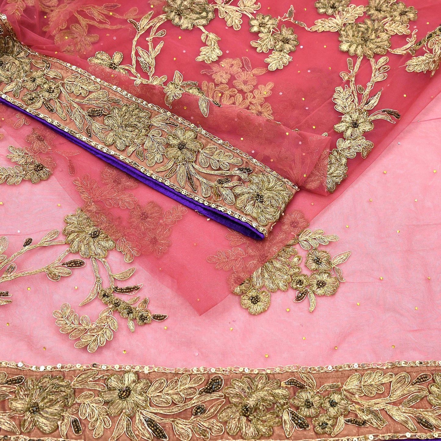 Indian Vintage Heavy Sari Pink Net/Mesh Hand Embroidered Sarees Craft Fabric 6Yd Sewing Soft Zardozi/Dabka Zari Sequins Wedding sarees