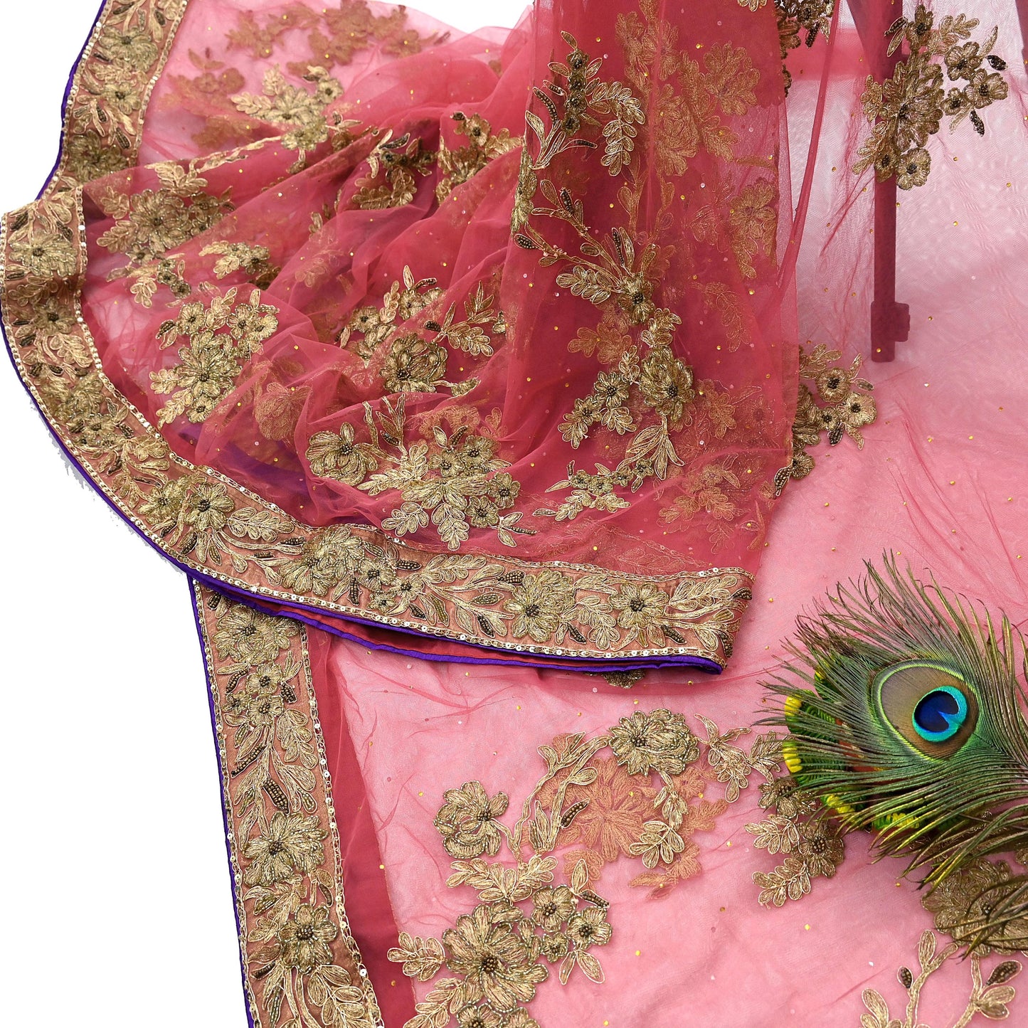 Indian Vintage Heavy Sari Pink Net/Mesh Hand Embroidered Sarees Craft Fabric 6Yd Sewing Soft Zardozi/Dabka Zari Sequins Wedding sarees