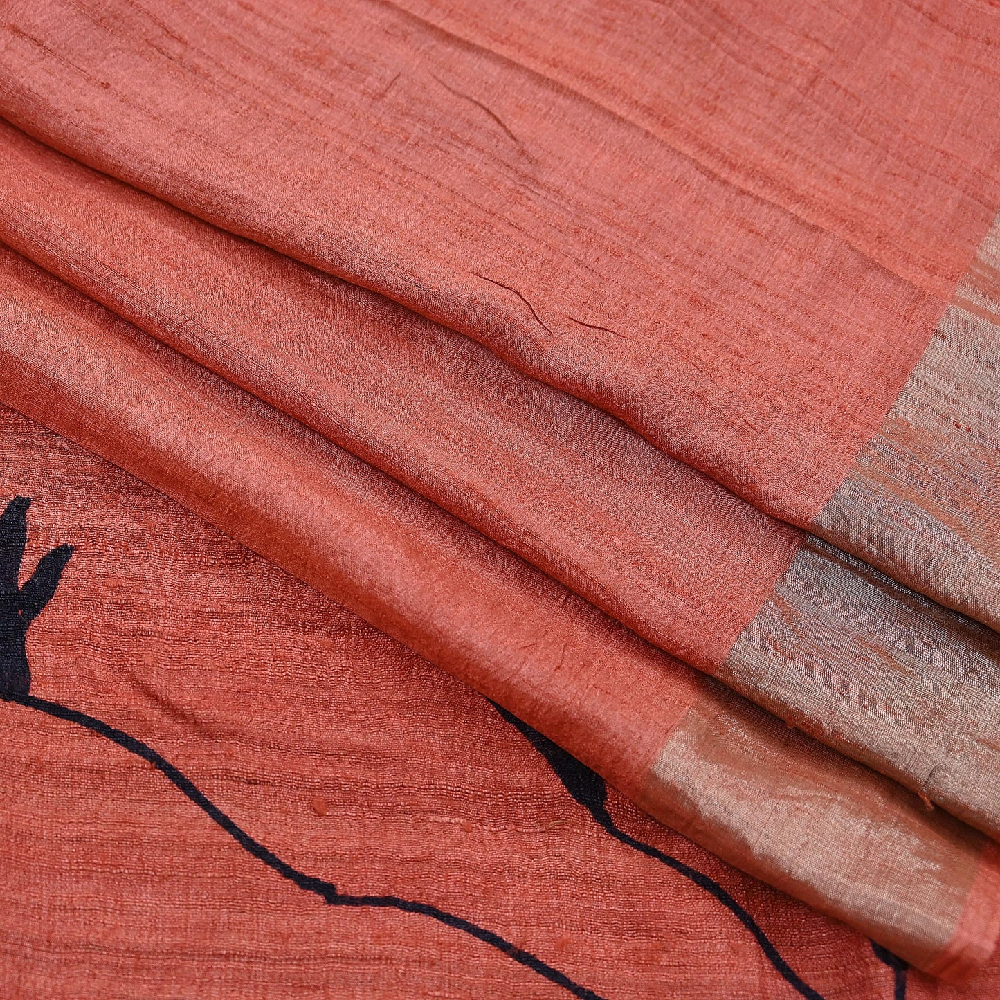 Indian Vintage Peach Saree Pure Khadi Silk Handloom Woven Zari Sari Craft Fabric 5yd Ethnic Wear Border Dress making Upcycle Fringes