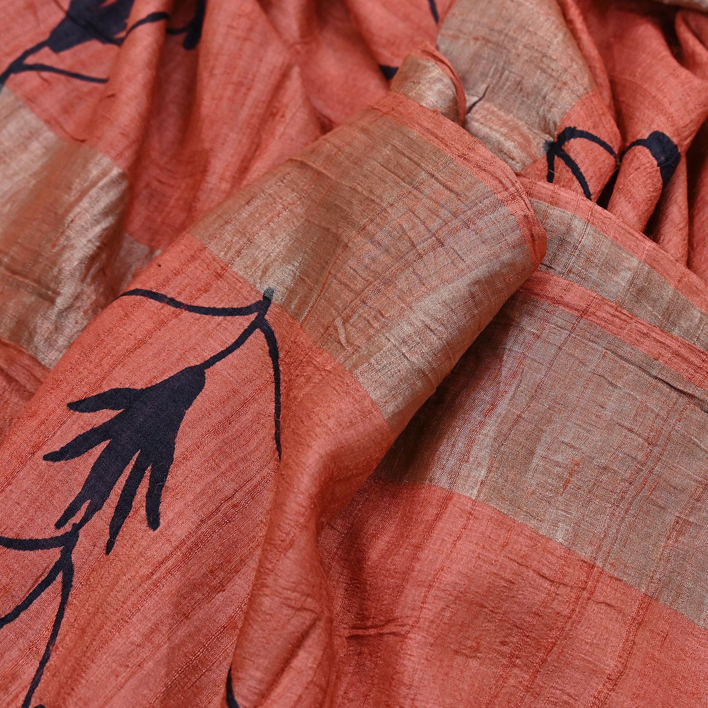 Indian Vintage Peach Saree Pure Khadi Silk Handloom Woven Zari Sari Craft Fabric 5yd Ethnic Wear Border Dress making Upcycle Fringes