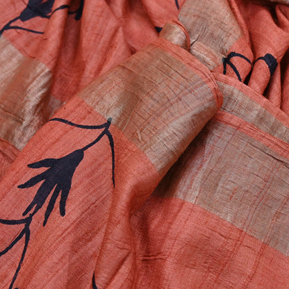 Indian Vintage Peach Saree Pure Khadi Silk Handloom Woven Zari Sari Craft Fabric 5yd Ethnic Wear Border Dress making Upcycle Fringes