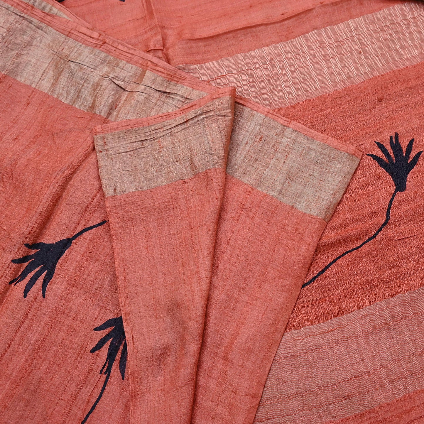 Indian Vintage Peach Saree Pure Khadi Silk Handloom Woven Zari Sari Craft Fabric 5yd Ethnic Wear Border Dress making Upcycle Fringes