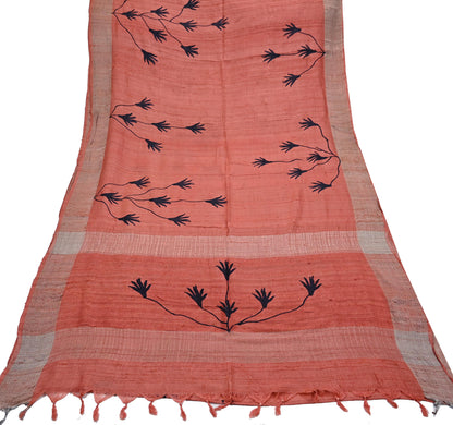 Indian Vintage Peach Saree Pure Khadi Silk Handloom Woven Zari Sari Craft Fabric 5yd Ethnic Wear Border Dress making Upcycle Fringes