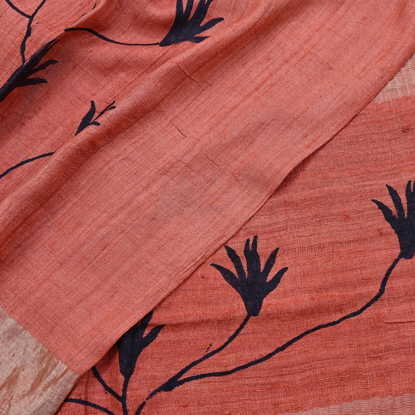 Indian Vintage Peach Saree Pure Khadi Silk Handloom Woven Zari Sari Craft Fabric 5yd Ethnic Wear Border Dress making Upcycle Fringes