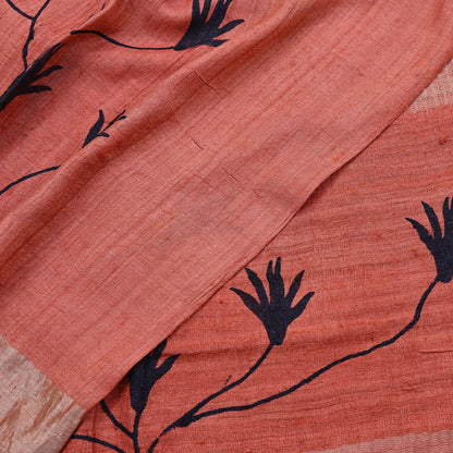 Indian Vintage Peach Saree Pure Khadi Silk Handloom Woven Zari Sari Craft Fabric 5yd Ethnic Wear Border Dress making Upcycle Fringes