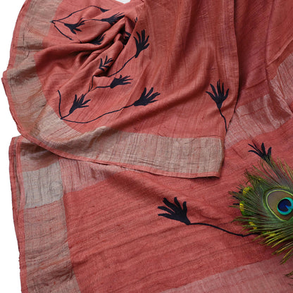 Indian Vintage Peach Saree Pure Khadi Silk Handloom Woven Zari Sari Craft Fabric 5yd Ethnic Wear Border Dress making Upcycle Fringes