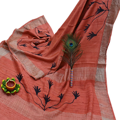 Indian Vintage Peach Saree Pure Khadi Silk Handloom Woven Zari Sari Craft Fabric 5yd Ethnic Wear Border Dress making Upcycle Fringes