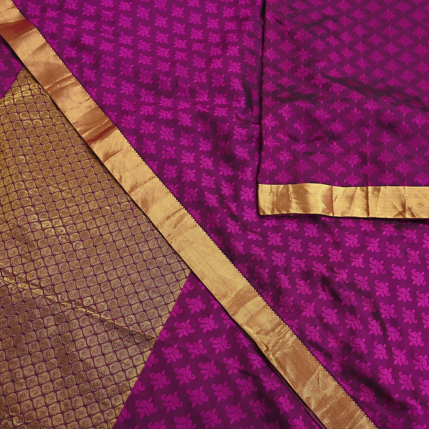 Indian Vintage Heavy Purple Kanjivaram Saree 100% Pure Silk Zari 5Yd Floral Crafting Dress making Crafting Quilting Bollywood Saree