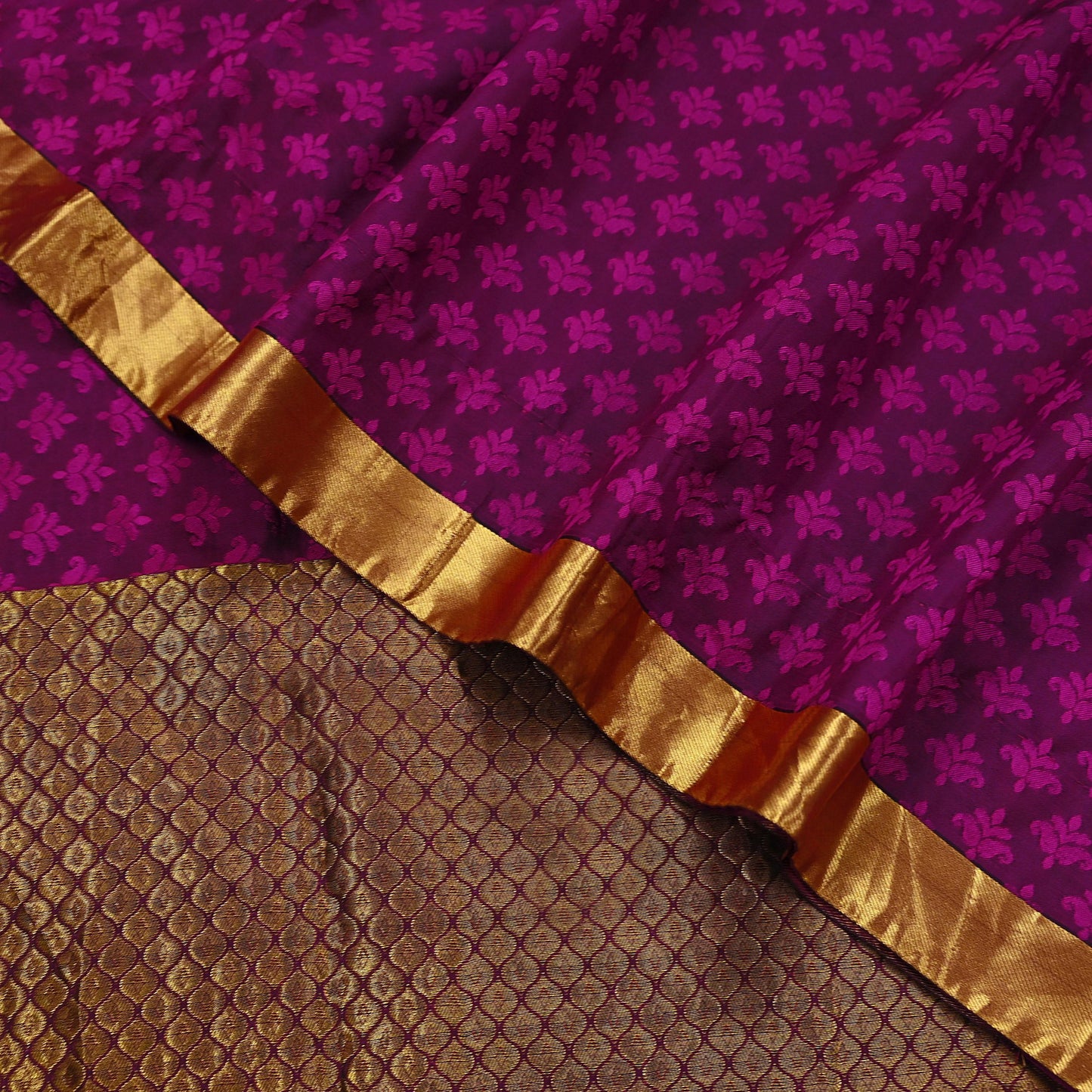 Indian Vintage Heavy Purple Kanjivaram Saree 100% Pure Silk Zari 5Yd Floral Crafting Dress making Crafting Quilting Bollywood Saree