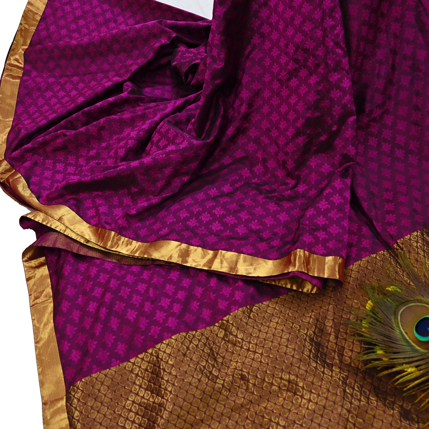 Indian Vintage Heavy Purple Kanjivaram Saree 100% Pure Silk Zari 5Yd Floral Crafting Dress making Crafting Quilting Bollywood Saree