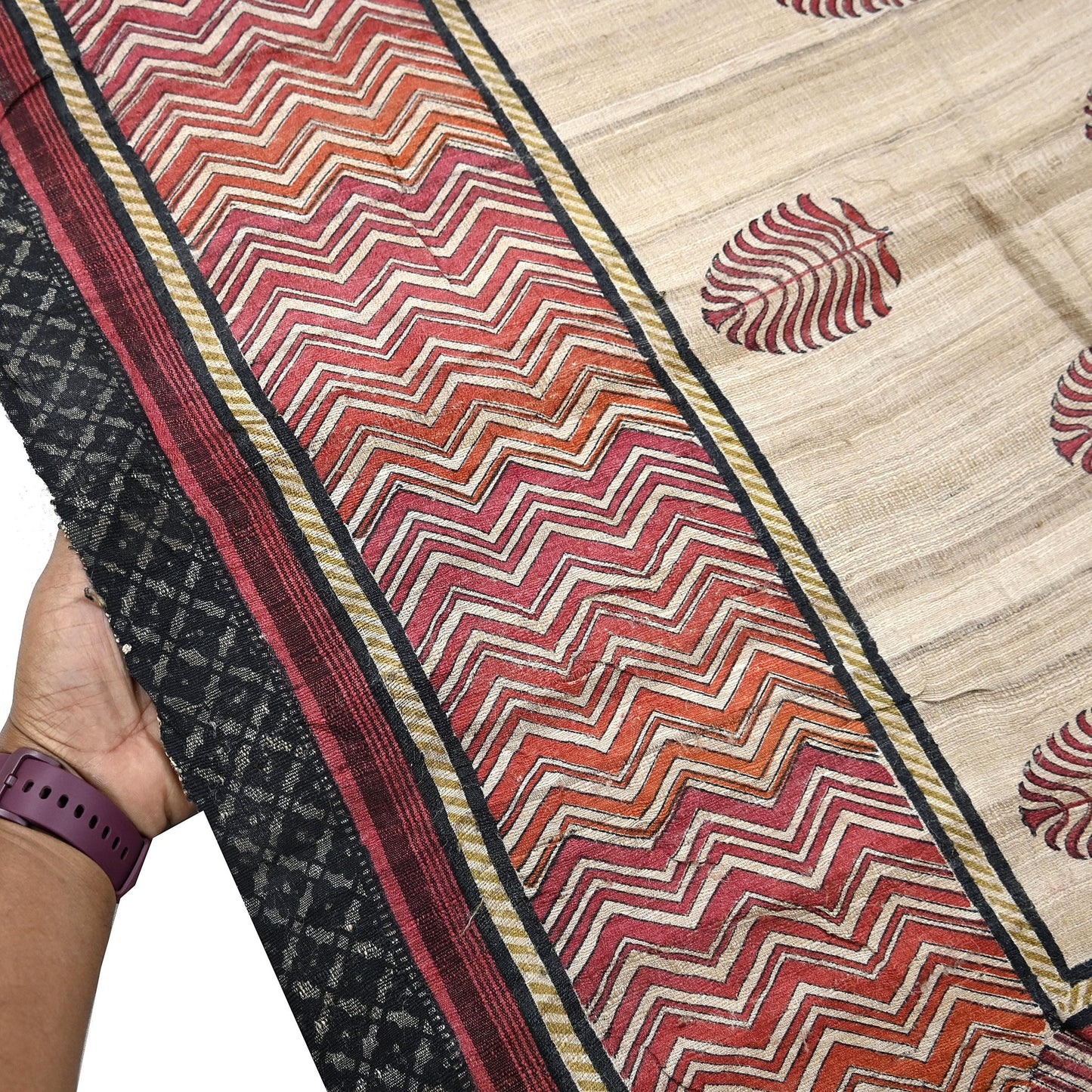 Indian Vintage Beige Dupatta Long Stole 100% Pure Khadi Silk Hand Woven/ Printed Scarves Veil Scarf Wrap Hippie Fringes