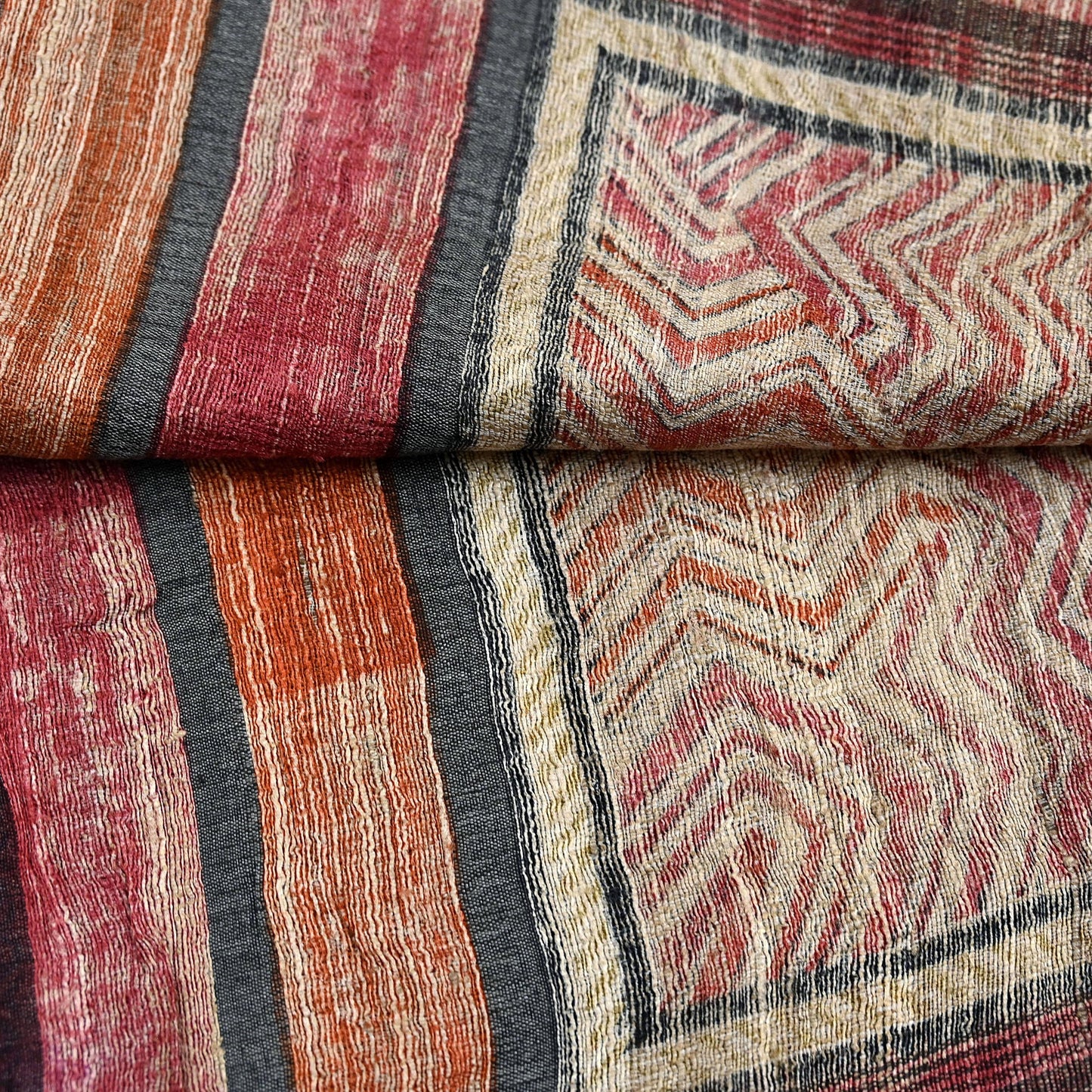 Indian Vintage Beige Dupatta Long Stole 100% Pure Khadi Silk Hand Woven/ Printed Scarves Veil Scarf Wrap Hippie Fringes