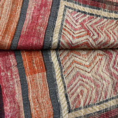 Indian Vintage Beige Dupatta Long Stole 100% Pure Khadi Silk Hand Woven/ Printed Scarves Veil Scarf Wrap Hippie Fringes