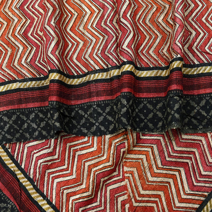 Indian Vintage Beige Dupatta Long Stole 100% Pure Khadi Silk Hand Woven/ Printed Scarves Veil Scarf Wrap Hippie Fringes