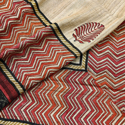 Indian Vintage Beige Dupatta Long Stole 100% Pure Khadi Silk Hand Woven/ Printed Scarves Veil Scarf Wrap Hippie Fringes