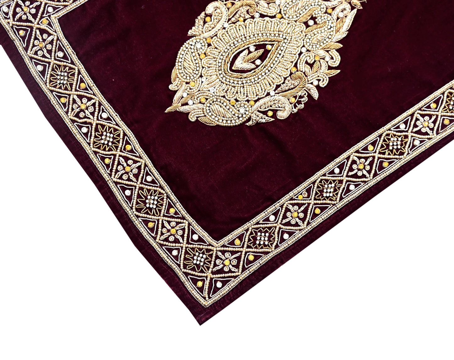 Indian Vintage Maroon Velvet Long Stole Hand Embroidered Scarves Zari Hijab Veil Wrap Bridal Dupatta Paisley