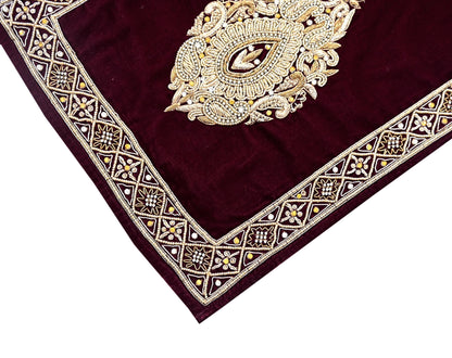 Indian Vintage Maroon Velvet Long Stole Hand Embroidered Scarves Zari Hijab Veil Wrap Bridal Dupatta Paisley