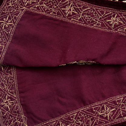 Indian Vintage Maroon Velvet Long Stole Hand Embroidered Scarves Zari Hijab Veil Wrap Bridal Dupatta Paisley