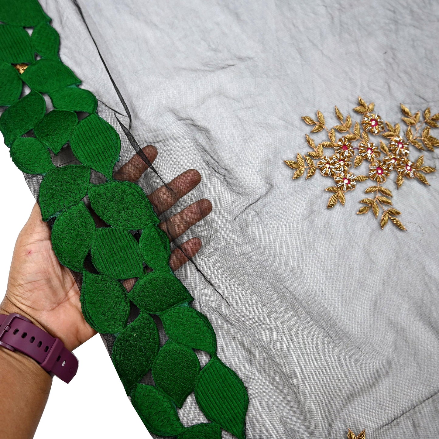 Indian Vintage Black Net Mesh Long Stole Hand Embroidered Scarves Golden Zardozi Zari Sequins Hijab Veil wrap Boho