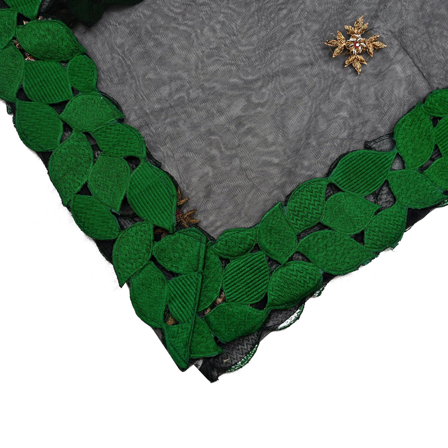 Indian Vintage Black Net Mesh Long Stole Hand Embroidered Scarves Golden Zardozi Zari Sequins Hijab Veil wrap Boho