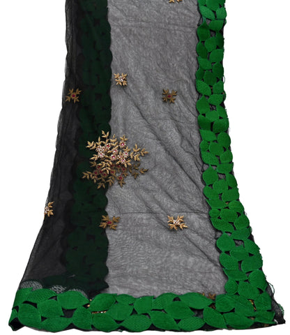 Indian Vintage Black Net Mesh Long Stole Hand Embroidered Scarves Golden Zardozi Zari Sequins Hijab Veil wrap Boho