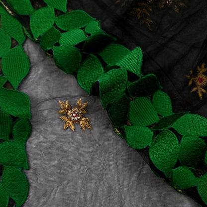 Indian Vintage Black Net Mesh Long Stole Hand Embroidered Scarves Golden Zardozi Zari Sequins Hijab Veil wrap Boho