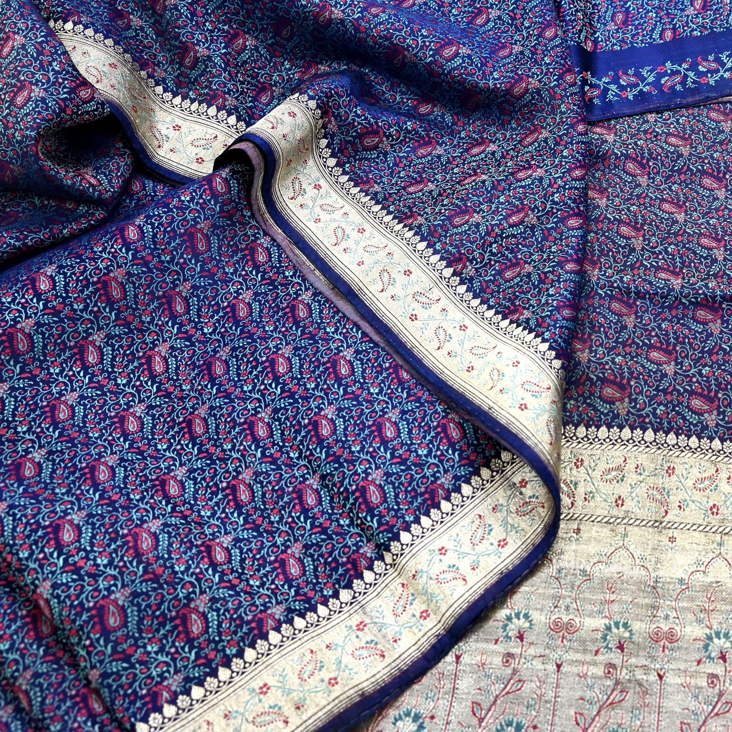 Indian Vintage Sari Blue Heavy Wedding Pure Satin Silk Woven Banarasi Tanchoi Saree 5Yd Ethnic Craft Fabric Upcycle Bridal Heavy Sarees