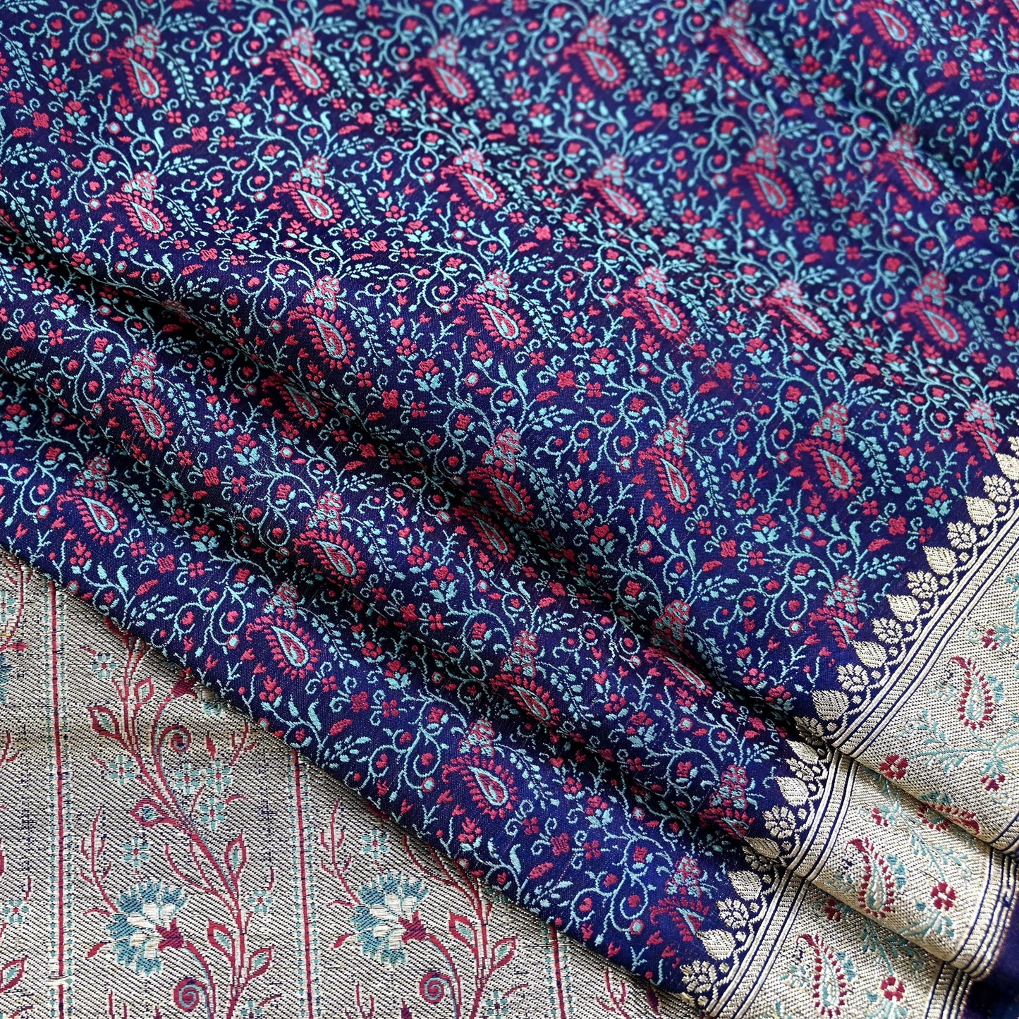 Indian Vintage Sari Blue Heavy Wedding Pure Satin Silk Woven Banarasi Tanchoi Saree 5Yd Ethnic Craft Fabric Upcycle Bridal Heavy Sarees