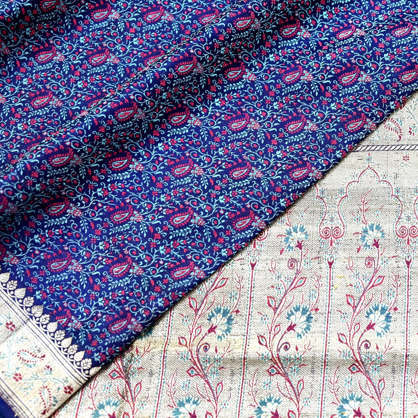 Indian Vintage Sari Blue Heavy Wedding Pure Satin Silk Woven Banarasi Tanchoi Saree 5Yd Ethnic Craft Fabric Upcycle Bridal Heavy Sarees