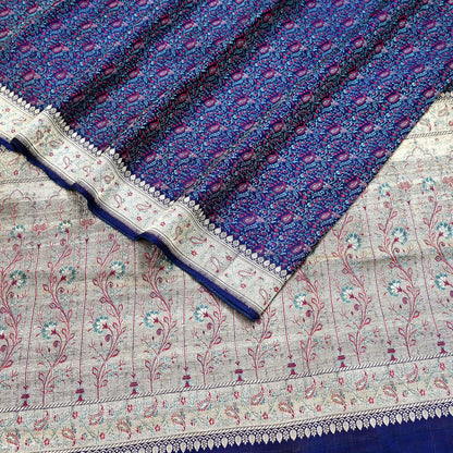 Indian Vintage Sari Blue Heavy Wedding Pure Satin Silk Woven Banarasi Tanchoi Saree 5Yd Ethnic Craft Fabric Upcycle Bridal Heavy Sarees