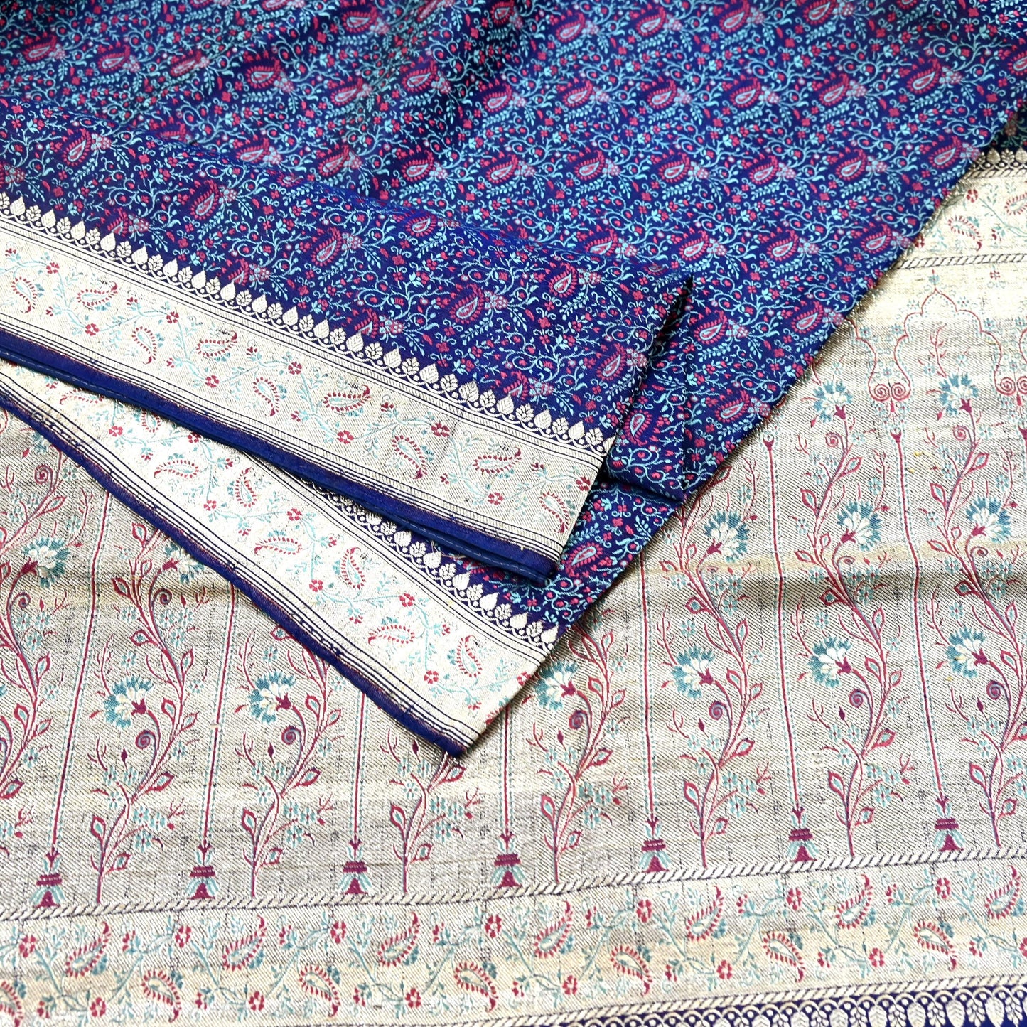 Indian Vintage Sari Blue Heavy Wedding Pure Satin Silk Woven Banarasi Tanchoi Saree 5Yd Ethnic Craft Fabric Upcycle Bridal Heavy Sarees