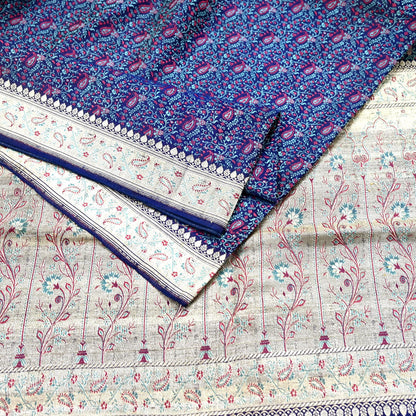 Indian Vintage Sari Blue Heavy Wedding Pure Satin Silk Woven Banarasi Tanchoi Saree 5Yd Ethnic Craft Fabric Upcycle Bridal Heavy Sarees