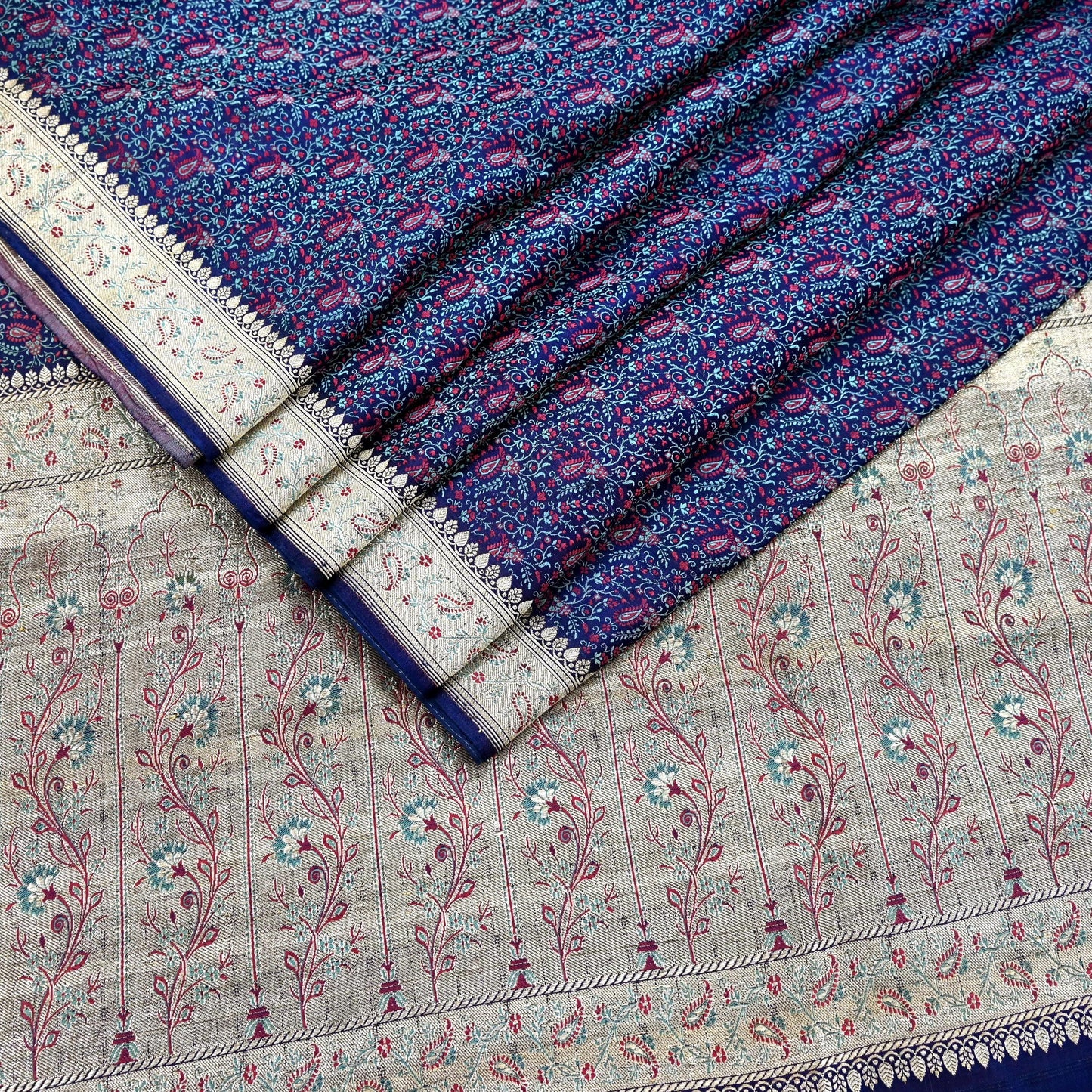 Indian Vintage Sari Blue Heavy Wedding Pure Satin Silk Woven Banarasi Tanchoi Saree 5Yd Ethnic Craft Fabric Upcycle Bridal Heavy Sarees