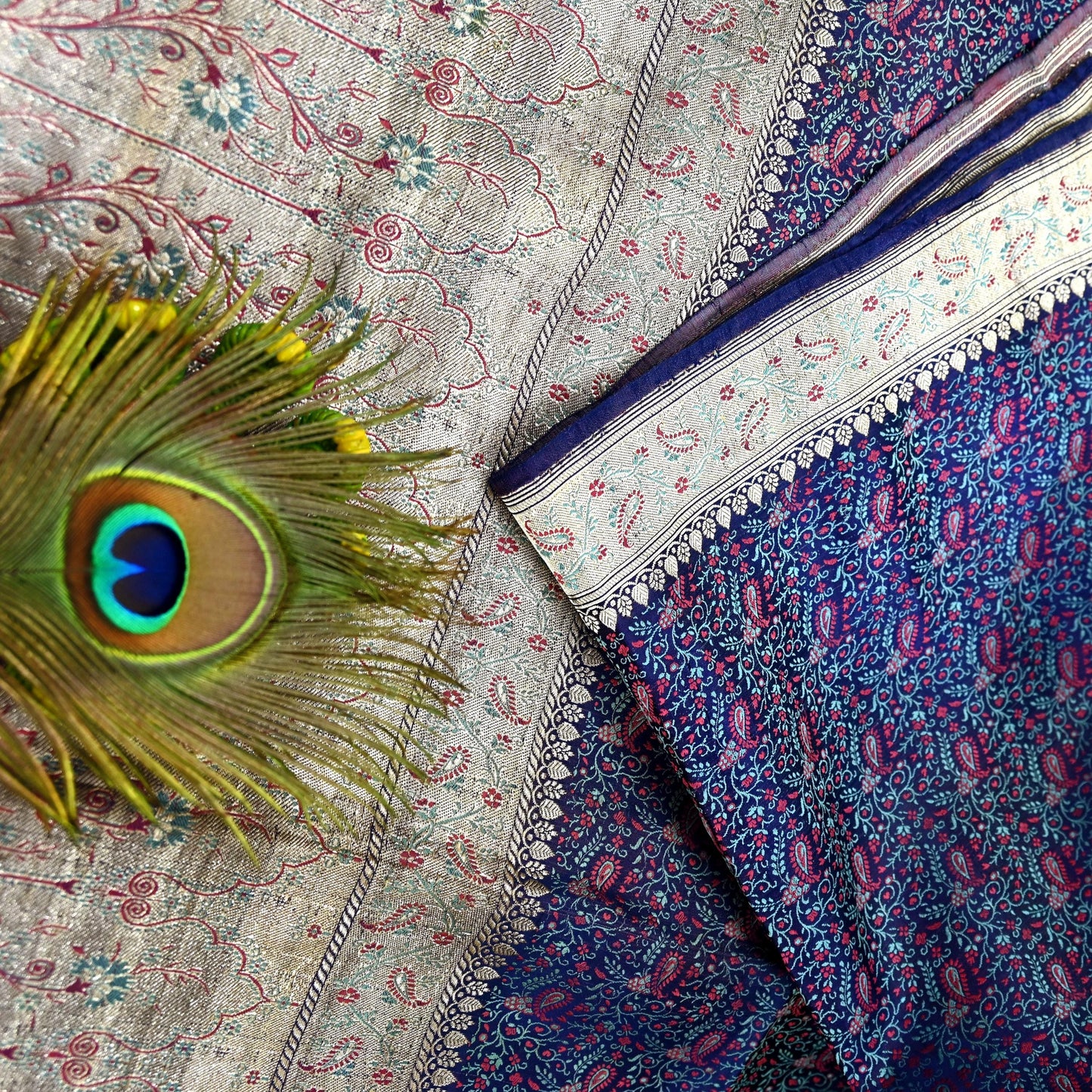 Indian Vintage Sari Blue Heavy Wedding Pure Satin Silk Woven Banarasi Tanchoi Saree 5Yd Ethnic Craft Fabric Upcycle Bridal Heavy Sarees