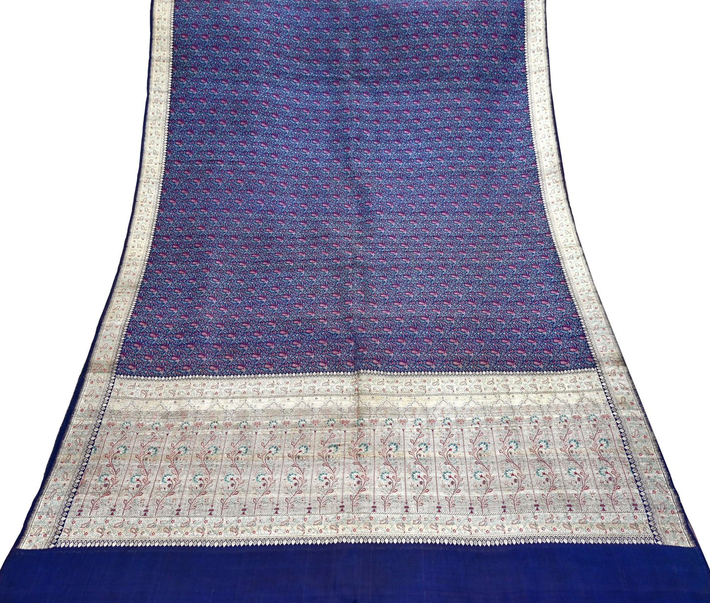 Indian Vintage Sari Blue Heavy Wedding Pure Satin Silk Woven Banarasi Tanchoi Saree 5Yd Ethnic Craft Fabric Upcycle Bridal Heavy Sarees