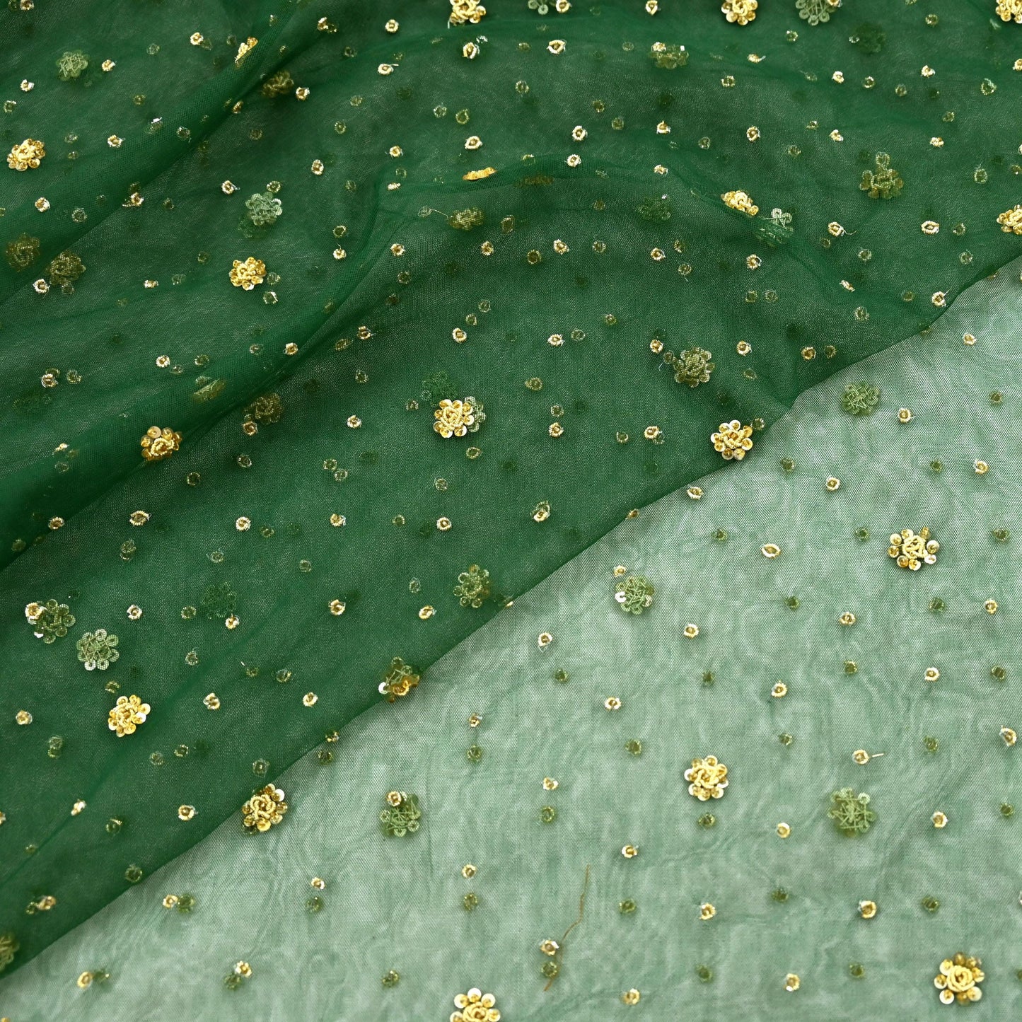 Indian Vintage Heavy Bottle Green Dupatta Net Mesh Long Stole Hand Embroidered Scarves Golden Zardozi Zari Sequins