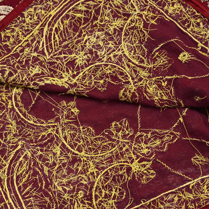 Indian Vintage Heavy Wedding Maroon Dupatta Pure Satin Silk Long Stole Hand Embroidered Scarves Golden Zardozi Bridal Veil