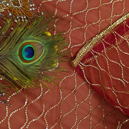 Indian Vintage Sari Rusty Orange & Beige Pure Georgette Silk/Net Hand Beaded Sarees Fabric 6Yd Sewing Ethnic Dress making Quilting Bollywood