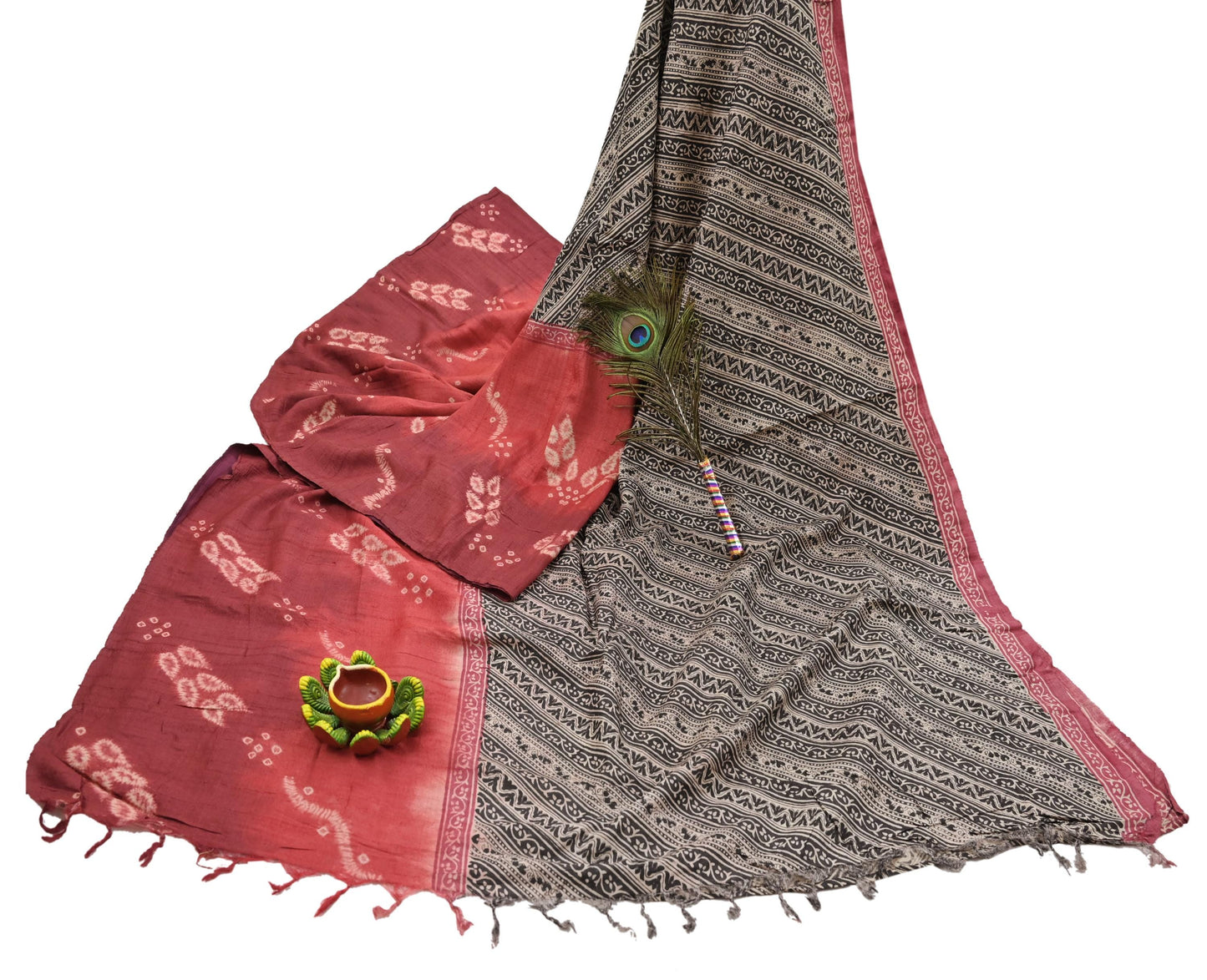 Indian Vintage Multi Saree Pure Khadi Silk Handloom Printed Sari Fabric 5yd Ethnic Wear Sari Floral Designs Dress making Crafting