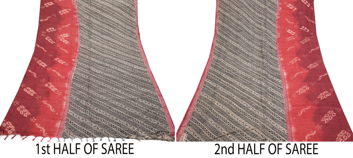 Indian Vintage Multi Saree Pure Khadi Silk Handloom Printed Sari Fabric 5yd Ethnic Wear Sari Floral Designs Dress making Crafting