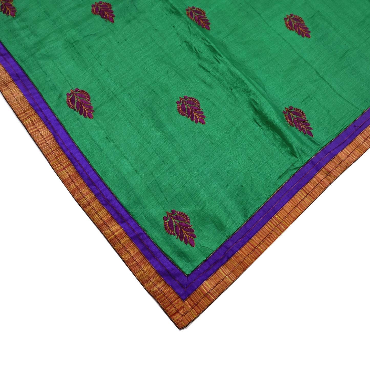 Indian Vintage Green Saree Pure Khadi Silk Handloom Hand Beaded Sari Craft Fabric 6yd Ethnic Fringes Dress making Crafting Quilting Used