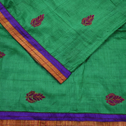 Indian Vintage Green Saree Pure Khadi Silk Handloom Hand Beaded Sari Craft Fabric 6yd Ethnic Fringes Dress making Crafting Quilting Used