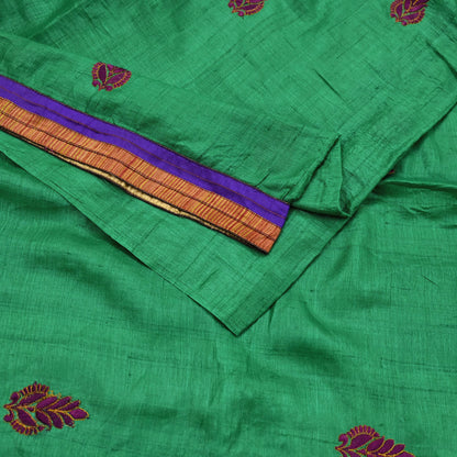 Indian Vintage Green Saree Pure Khadi Silk Handloom Hand Beaded Sari Craft Fabric 6yd Ethnic Fringes Dress making Crafting Quilting Used