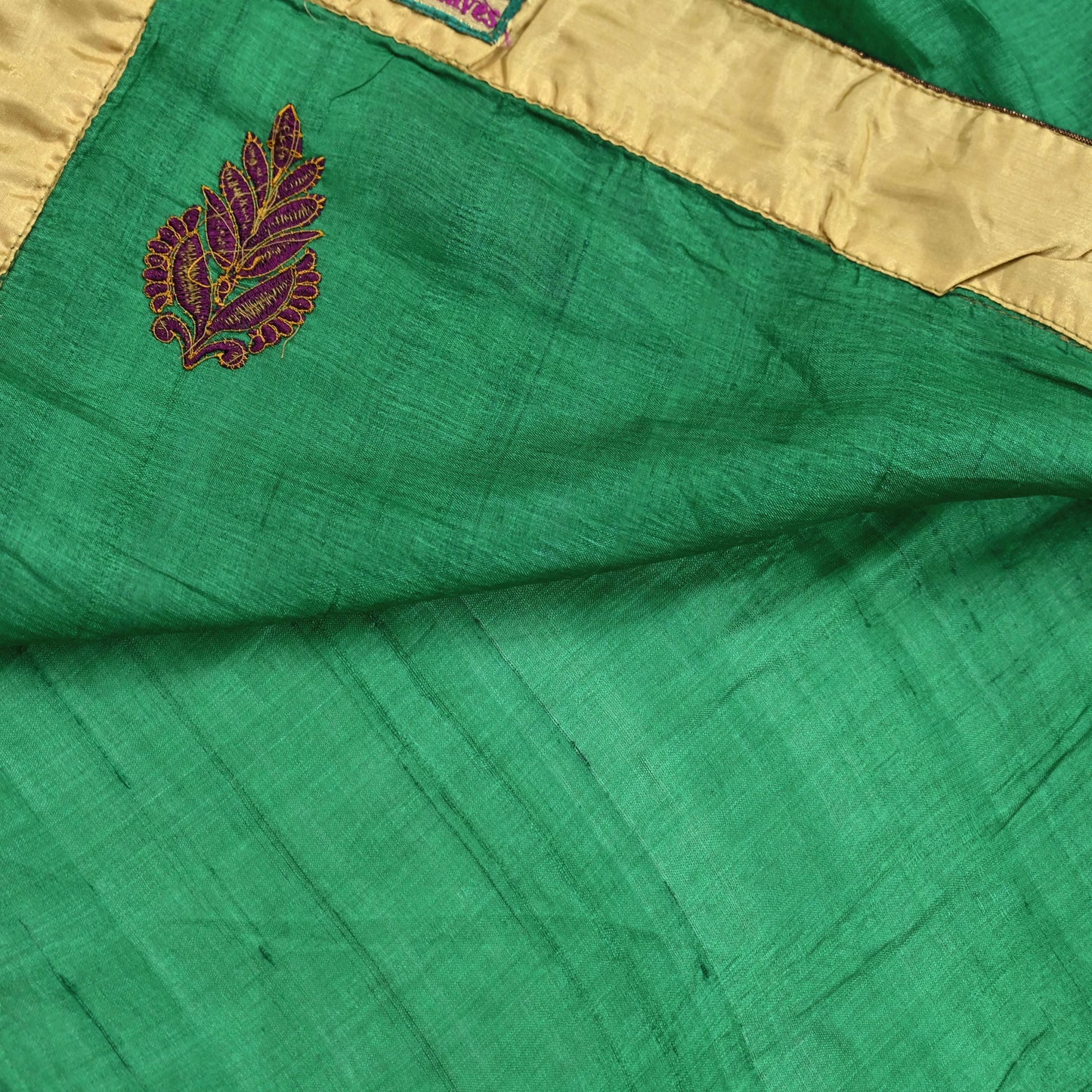 Indian Vintage Green Saree Pure Khadi Silk Handloom Hand Beaded Sari Craft Fabric 6yd Ethnic Fringes Dress making Crafting Quilting Used