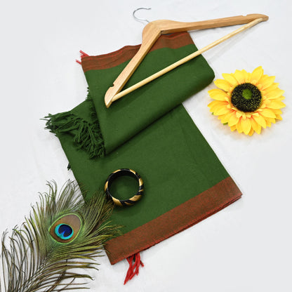 Vintage Green Woolen Handmade Woven Long Throw Stole Warm Geometric Design Fringes