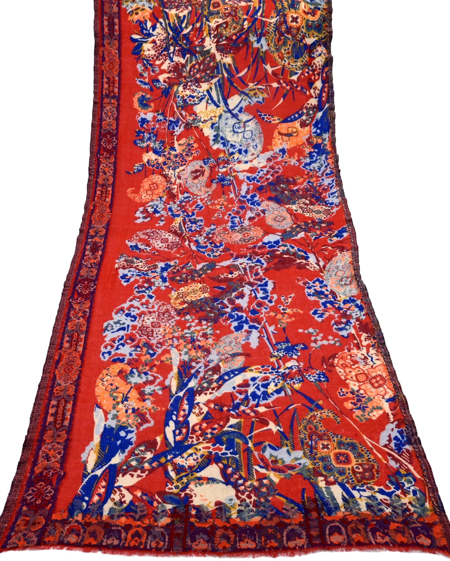 Indian Vintage Multi Pure Woolen Shawl Handmade Woven Work Long Throw Stole Warm Abstract Design Soft