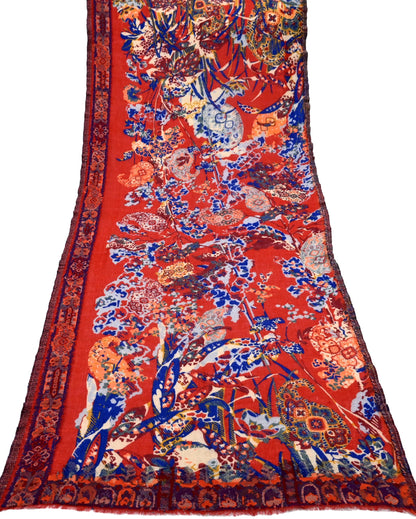 Indian Vintage Multi Pure Woolen Shawl Handmade Woven Work Long Throw Stole Warm Abstract Design Soft