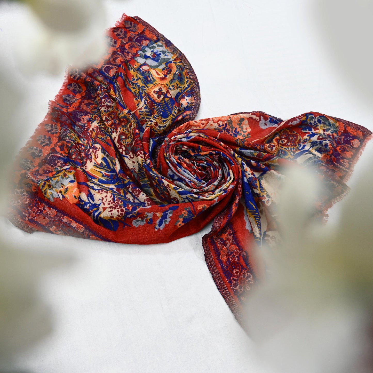 Indian Vintage Multi Pure Woolen Shawl Handmade Woven Work Long Throw Stole Warm Abstract Design Soft